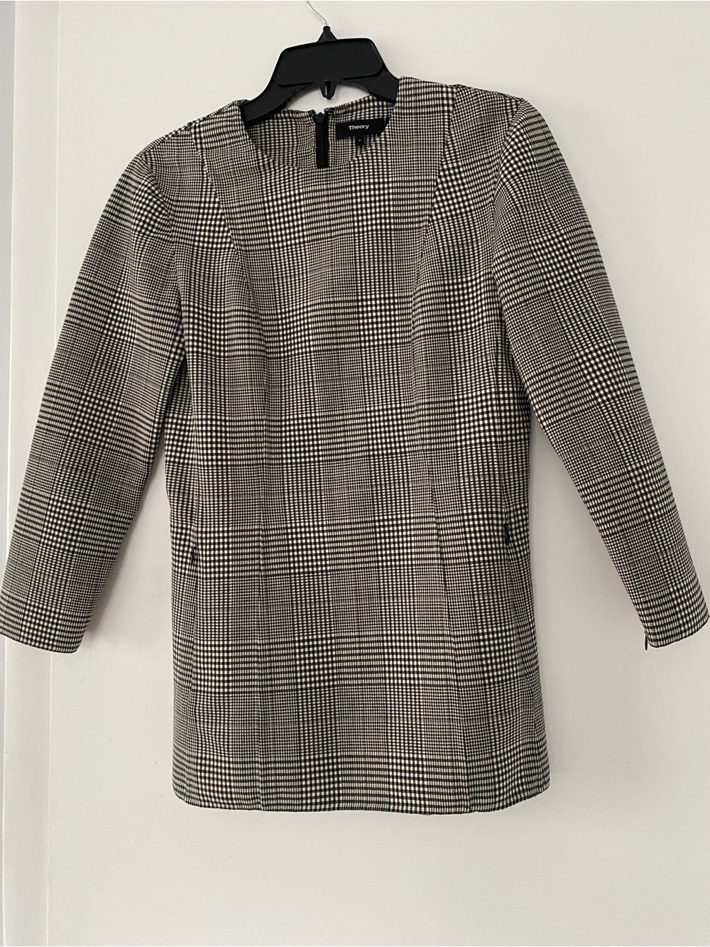 Theory Black and White Glen Plaid Long Sleeve Blazer Dress
